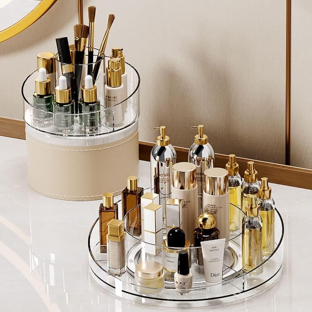 Lazy Susan Turntable Makeup Organizer, Transparent Home Rotating Makeup Organizer, 360° Rotating Acrylic Organizer, Large Capacity Perfume Organizer, Clear Makeup Organizer Tray, 2 Tier Vanity Bathroom Counter Dresser Storage Holder Lazy Susan Turntable Makeup Organizer, Transparent Home Rotating Makeup Organizer, 360° Rotating Acrylic Organizer, Large Capacity Perfume Organizer, Clear Makeup Organizer Tray, 2 Tier Vanity Bathroom Counter Dresser Storage Holder